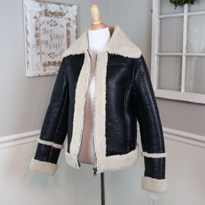 Mother Black Vegan Leather Sherpa Moto Jacket